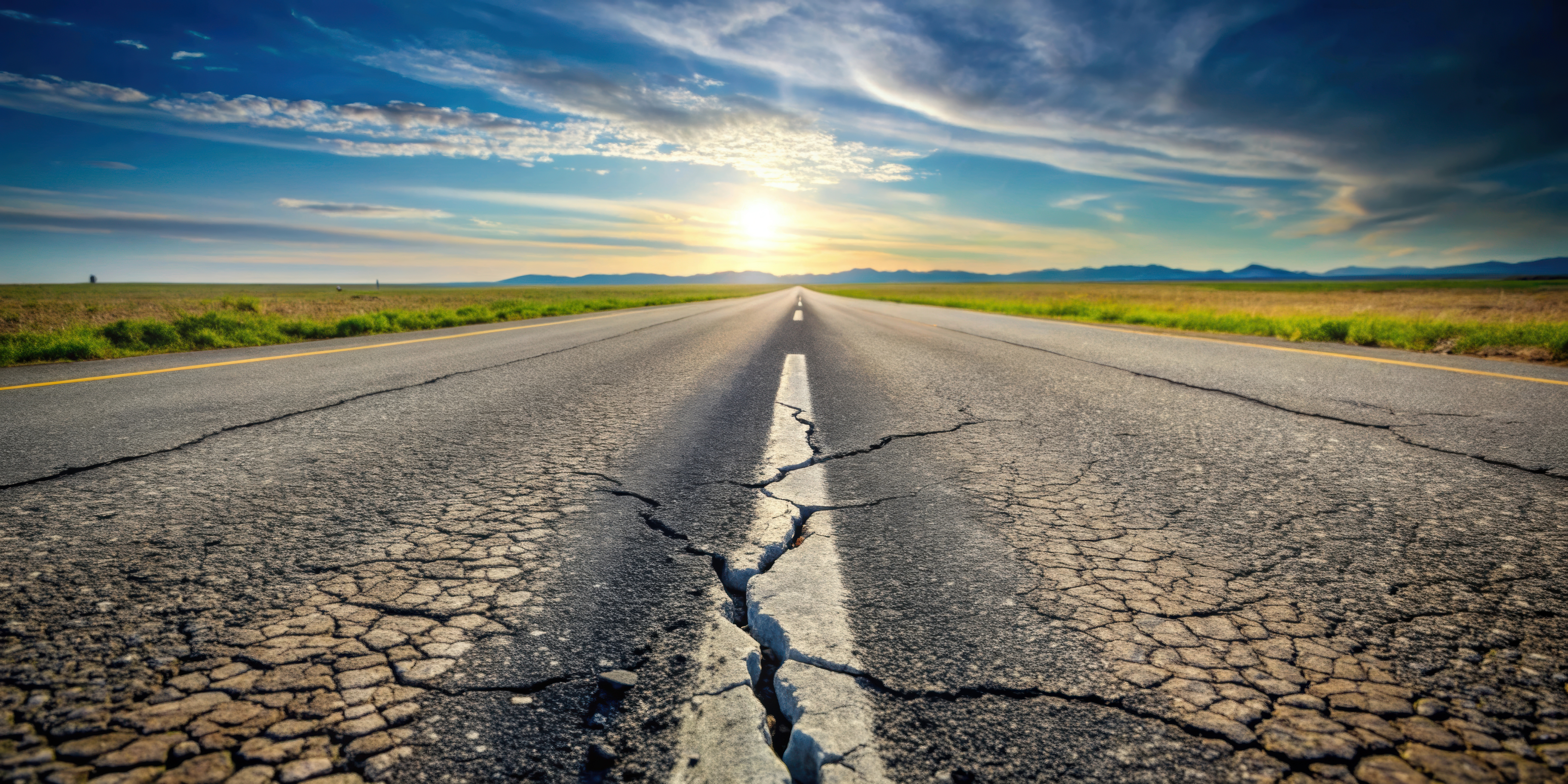 A cracked roadway in need of asphalt repair.<br />
